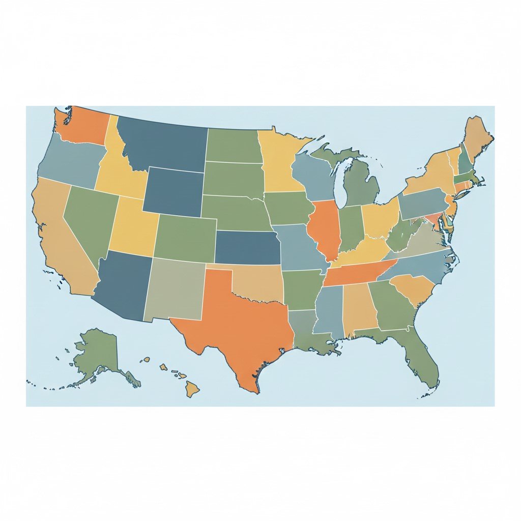 United States map representing nationwide farm, ranch, and equine insurance coverage by Killian Insurance Agency.